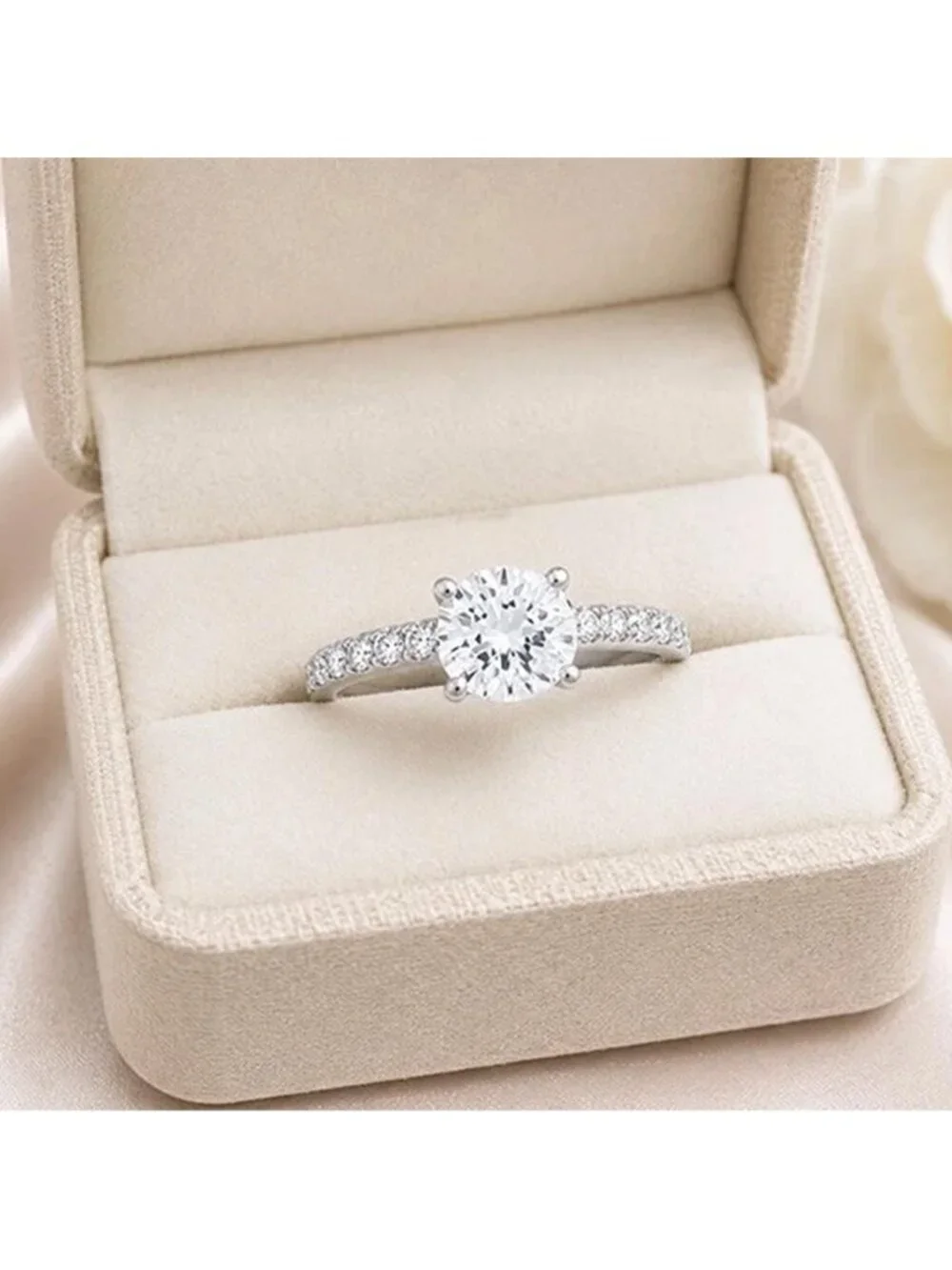 White Sapphire 1.30 Cts Engagement Ring 14k White Gold